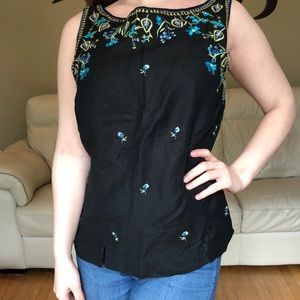 Coldwater Creek blue/black embroidered top